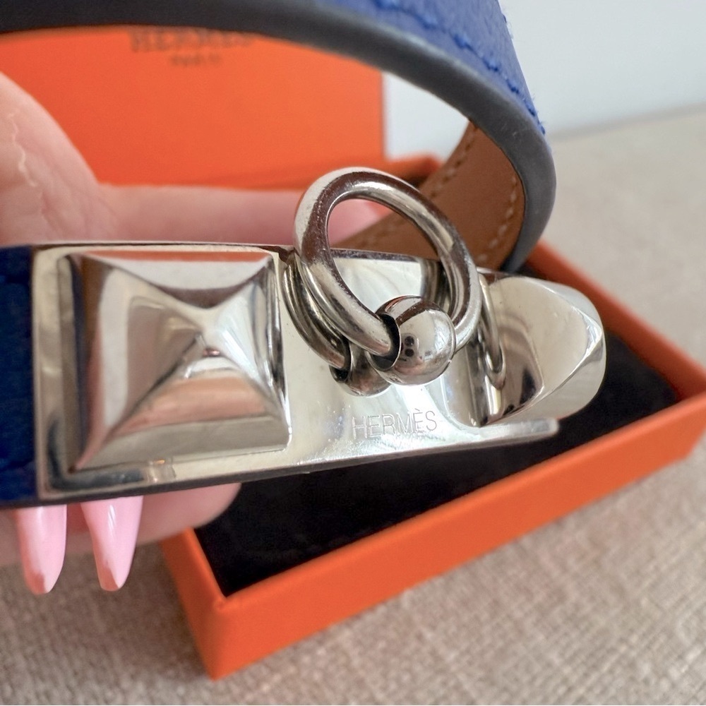 Hermes jewel tone leather silver hardware Rivale Double Tour Bracelet - Picture 5 of 6